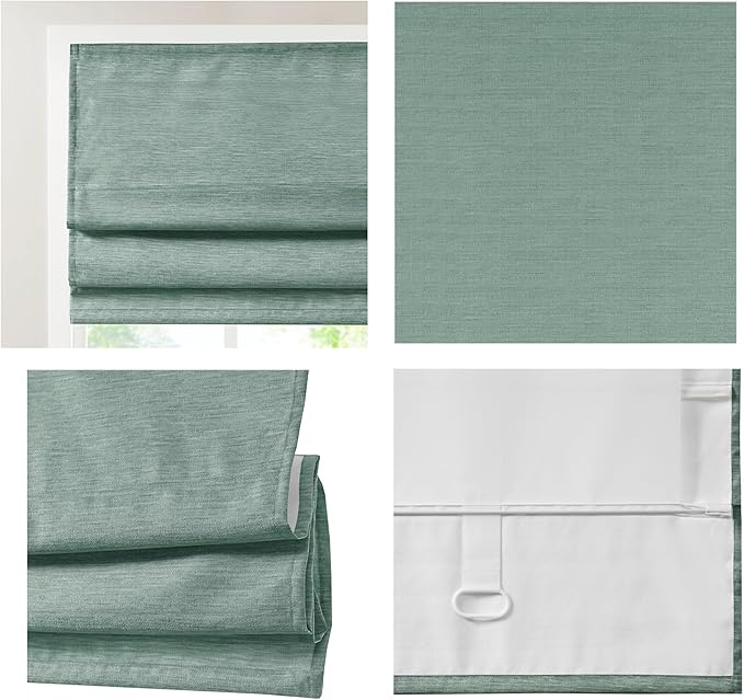 Madison Park Cordless Roman Shades Faux Silk Shade with Sheen 1-Panel Privacy, Room Darkening, Energy Efficient, Thermal Insulated Window Blind for Bedroom, Living Room Décor, 27"W x 64"L Como, Green