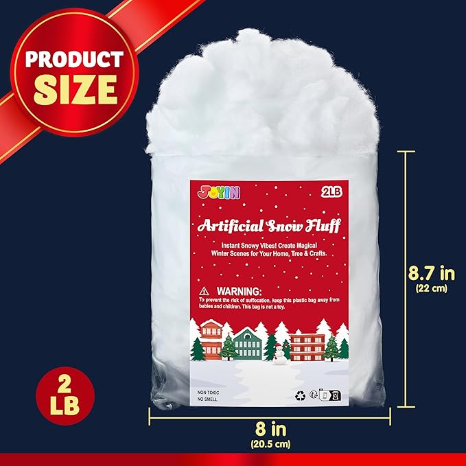 JOYIN 2 LB Fake Snow Cotton Christmas Decorations, Soft Snow Blanket for Christmas Village Accessories Indoor Winter Artificial White Clouds Craft Indoor Home Decor Tree Snowman Scene Display