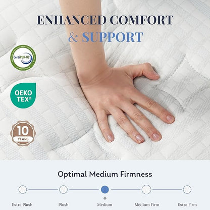 Queen Mattress, 14 Inch Hybrid Queen Size, Medium Feel Foam and Individual Pocket Springs, Fiberglass Free Bed Mattress, Extra Edge Support, Pressure Relief, CertiPUR-US, Blue
