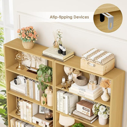 FOTOSOK 70.8" Tall Bookcase Shelf, 6 Tier Wide Bookshelf with Storage, Billy Bookcase Set of 2, Large Bookshelf for Living Room, Home Office, Natural