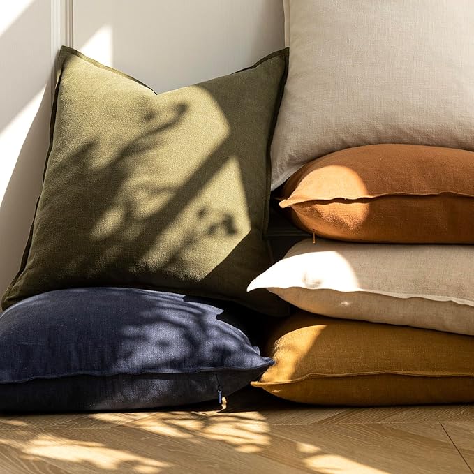 Foindtower Pack of 2, Decorative Linen Soild Throw Pillow Covers Soft Accent Cushion Case Boho Farmhouse Pillowcase for Chair Couch Sofa Bedroom Living Room Home Decor 20 x 20 Inch Olive Green
