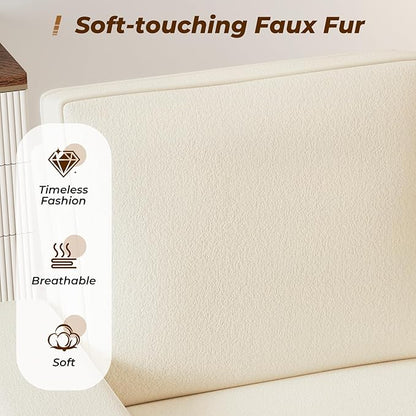 Furnimart 36" Wide Plush Accent Chair, Single Sofa with USB Charger & Cup Holder, Oversized Comfy Chair Tufted Terry Fabric, Ideal for Living Room, Bedroom, Apartment(Terry-Beige)