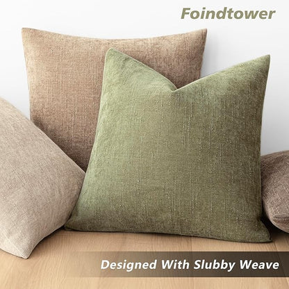 Foindtower Pack of 2 Textured Chenille Throw Decorative Pillow Covers Square Accent Solid Cushion Cover Neutral Farmhouse Lumbar Pillow Case for Couch Sofa Bedroom Living Room 12x20 Inch,Sage Green