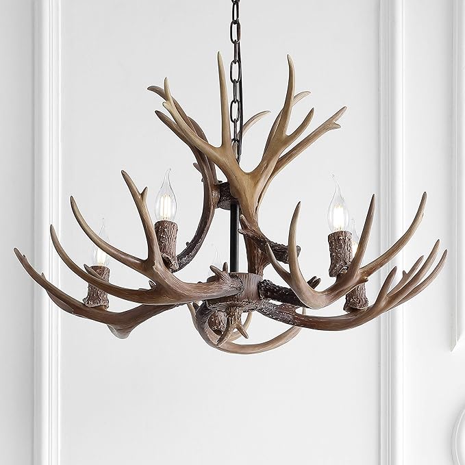 JONATHAN Y JYL6300A Eldora 30" Adjustable Resin Antler 5-Light LED Chandelier, Glam, Rustic,Cottage,Transitional, Dimmable Dining Room, Living Room, Kitchen, Foyer, Bedroom, Brown