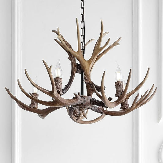 JONATHAN Y JYL6300A Eldora 30" Adjustable Resin Antler 5-Light LED Chandelier, Glam, Rustic,Cottage,Transitional, Dimmable Dining Room, Living Room, Kitchen, Foyer, Bedroom, Brown
