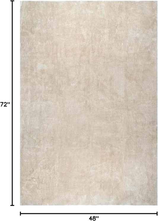 nuLOOM 4' x 6' Cozy Plush SuperiorWash Area Rug, Machine Washable, Non-Slip, Soft Fluffy Shag Carpet for Living Room Bedroom Kids Room Nursery Home Decor, Loni Cream