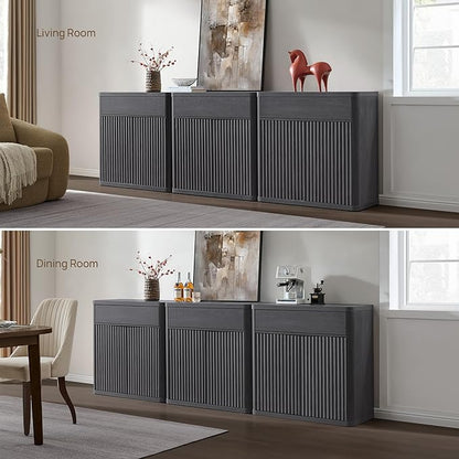 SICOTAS Buffet Cabinet with Storage - Accent Fluted Storage Cabinet with 2 Doors & 1 Drawer 34.6" Wide Modern Sideboard Credenza Large Buffet Table for Living Room Kitchen Dining Room Entryway Office