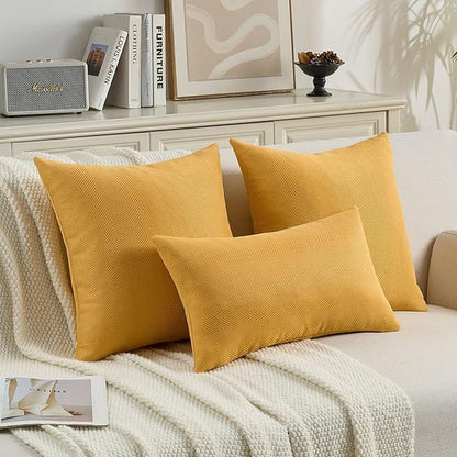 FUTEI Mustard Yellow Chenille Throw Pillow Covers 26x26 Inch Set of 2,Soft Wide Chevron Textured Euro Pillow Shams,Farmhouse Home Decor for Couch Bed Living Room