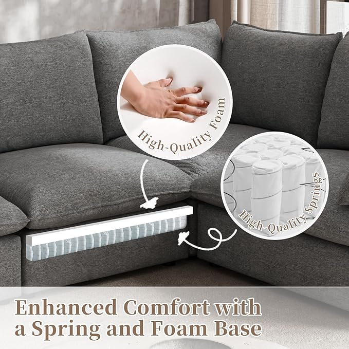 Waterproof Cloud Sectional Couches for Living Room,High Backrest Down Filled Couch,6 Seater Oversized Modular U-Shaped Sofas with Chaise,Detachable Sofa Covers,Deep Grey