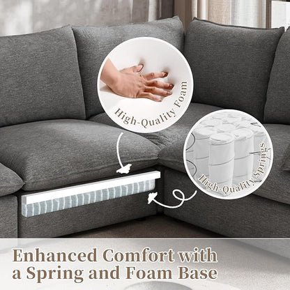 Waterproof Cloud Sectional Couches for Living Room,High Backrest Down Filled Couch,5 Seater Oversized Modular U-Shaped Sofas,Detachable Sofa Covers,Dark Grey