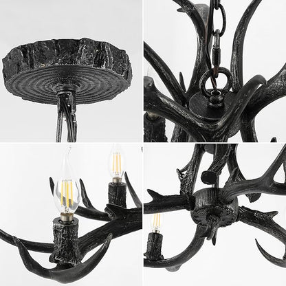 JONATHAN Y JYL6301D Eldora 26" Adjustable Resin Antler 4-Light LED Chandelier, Black for Living Room, Dining Room