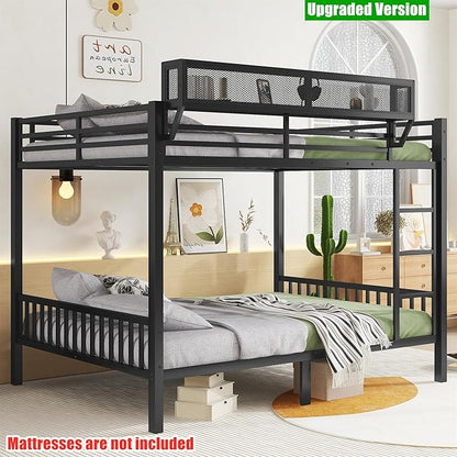 Latest Upgrade & Stronger Steel Queen Over Queen Bunk Bed, Heavy Duty Thickened More Rust-Proof Metal Bunk Queen Bed with Enhanced Legs & Slats (Easier Assembly)