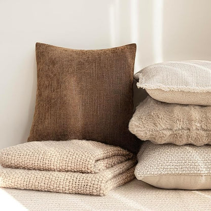 Foindtower Set of 2 Textured Chenille Throw Decorative Pillow Covers Square Accent Solid Cushion Cover Neutral Farmhouse Lumbar Pillow Case for Couch Sofa Bedroom Living Room 12x20 Inch,Dark Bronze
