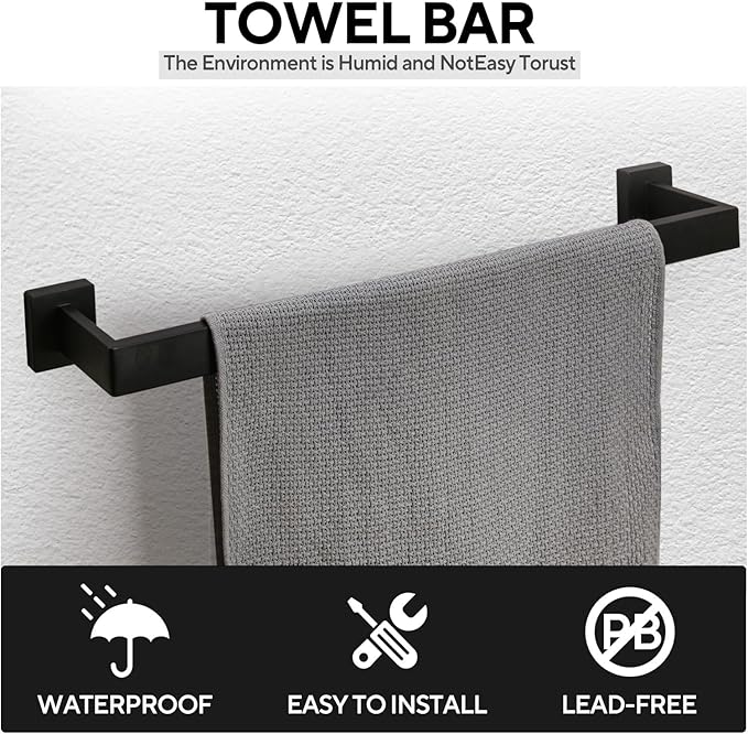 15 Pieces 23.6-Inch Bathroom Hardware Accessories Set,Black TStainless Steel Bathroom Hardware Set,Bath Towel Bar Kit