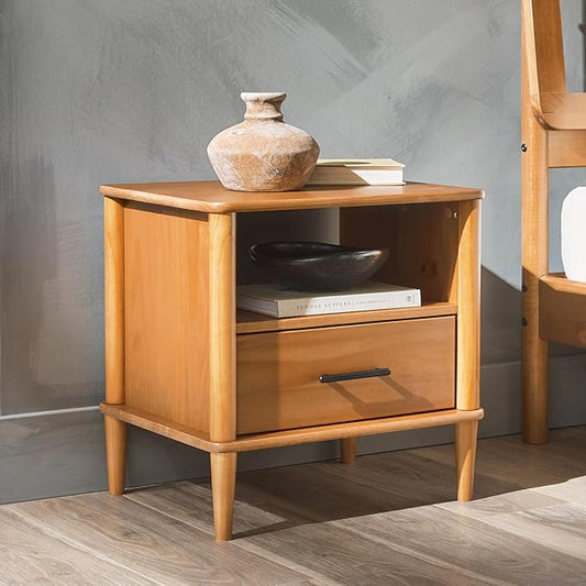 Walker Edison Modern 1-Drawer Nightstand, 20 Inch, Caramel 20-Inch