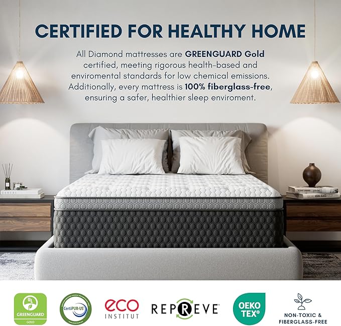 Diamond Mattress EquaLite Copper Cooled Hybrid Mattress, King Mattress 11-inch Firm, Greenguard Gold, CertiPUR-US Certified, Fiberglass-Free, Made in USA