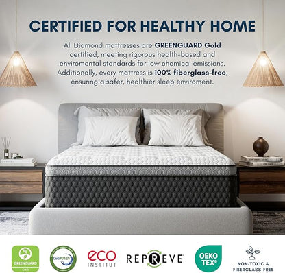 Diamond Mattress EquaLite Copper Cooled Hybrid Mattress, California King Mattress 11-inch Firm, Greenguard Gold, CertiPUR-US Certified, Fiberglass-Free, Made in USA