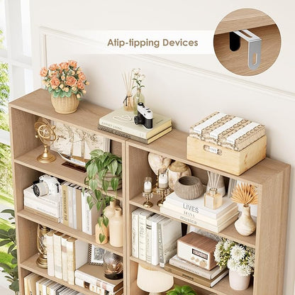 FOTOSOK 70.8" Tall Bookcase Shelf, 6 Tier Wide Bookshelf with Storage, Billy Bookcase Set of 2, Large Bookshelf for Living Room, Home Office,Light Oak