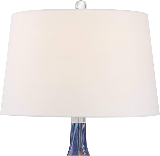Possini Euro Design Taylor Modern Coastal Table Lamp with Square Riser 30.5" Tall Blue Art Glass White Fabric Shade for Living Room Bedroom House Bedside Nightstand Home Office (Color May Vary)