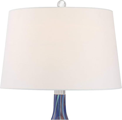 Possini Euro Design Taylor Modern Coastal Table Lamp with Square Riser 30.5" Tall Blue Art Glass White Fabric Shade for Living Room Bedroom House Bedside Nightstand Home Office (Color May Vary)