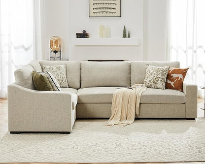 ABCASA 112" Convertible Sectional Sofa, Large L Shaped Couch with Detachable Sofa Cover, Modular Couch for Living Room, Breathable Linen Fabric Corner Sofa for Apartment, Oatmeal