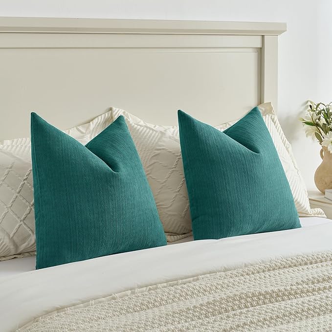 FUTEI Teal Decorative Throw Pillow Covers 22x22 Inch Set of 2,Soft Cozy Wheat Ear Striped Patterns Cushion Cases,Modern Home Decor for Couch Bed Living Room