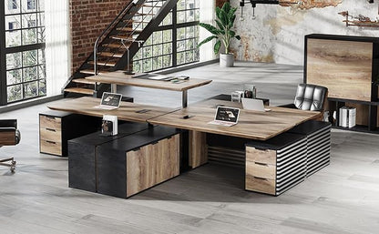 78.74" L Shaped Standing Executive Desk and 63" lateral File Cabinet, Large Adjustable Heigh Office Computer Desk with 3 Drawers,2.3" Desktop,Business Workstation,Black and Warm Oak