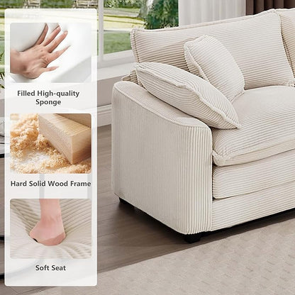 mikibama Luxury 3 Piece Sofa Set, Loveseat Couch & 2 Single Sofa Set, Modern Corduroy Comfy Cloud Couches Set for Living Room Office with 2 Armrest Pillows and 4 Toss Pillows, Beige
