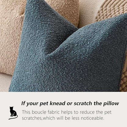 Foindtower Set of 2, Decorative Textured Boucle Throw Pillow Covers Accent Solid Pillow Cases Neutral Soft Cozy Couch Cushion Case for Chair Sofa Bedroom Living Room Home Decor 16 x 16 Inch Blue