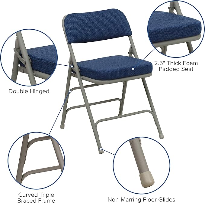 Flash Furniture HERCULES Series Premium Curved Triple Braced & Double Hinged Navy Fabric Metal Folding Chair