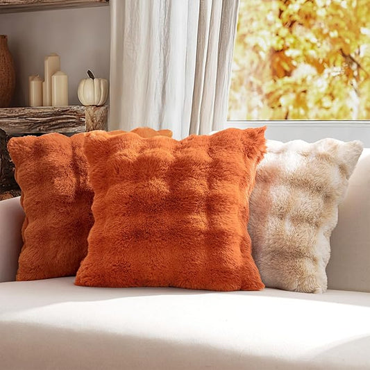MIULEE Faux Fur Pillow Covers Thick Soft Plush Throw Pillows Luxury Home Decor for Fall Couch Bed Bedroom Living Room Sofa,20x20 Inch Pack of 2 Burnt Orange