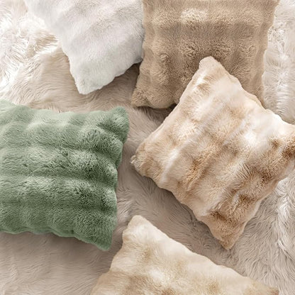 MIULEE Faux Fur Pillow Covers Thick Soft Plush Throw Pillows Luxury Home Decor for Couch Bed Bedroom Living Room Sofa,18x18 Inch Pack of 2 White-Beige