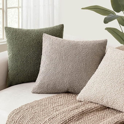 Foindtower Set of 2, Decorative Textured Boucle Throw Pillow Covers Accent Solid Pillow Cases Neutral Soft Cozy Couch Cushion Case for Chair Sofa Bedroom Living Room Home Decor 24x24 Inch Light Taupe