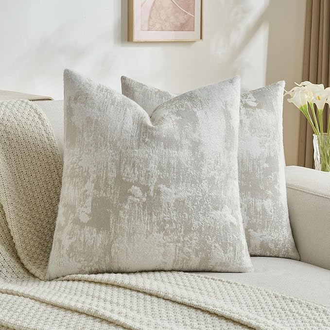 FUTEI Beige White Decorative Throw Pillow Covers 22x22 Inch Set of 2,Soft Faux Cashmere Jacquard - Textured & Cozy Cushion Case,Modern Home Decor for Couch Bed Living Room