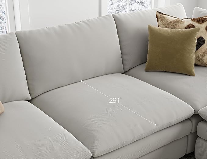 Txtin's Sectional Couches for Living Room U Shaped Cloud Couch with Ottoman Deep Plush 5 Seats Sofa Modern Sofa for Apartment Light Grey
