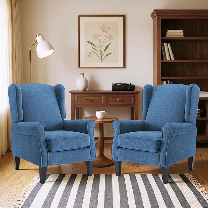Accent Chair for Living Room Set of 2, High Back Reading Armchairs with Removable Seat Cushion, Mid-Century Single Couch in Fabric, Modern Ergonomic Wingback Chair for Bedroom,Club, Balcony