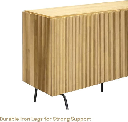 NTC Veil Modern Sideboard with 3 Doors, Buffet Cabinet with Vertical Groove Design and Metal Legs, Storage Cabinet for Living Room, and Hallway, Effortless Assembly, Sand