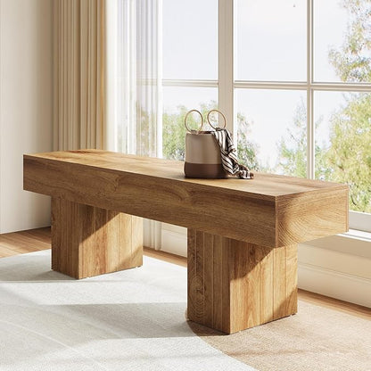 Tribesigns 55” Entryway Bench, Farmhouse Wood End of Bed Bench, Long Indoor Bench for Entryway, Hallway, Living Room