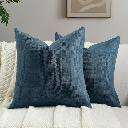 FUTEI Navy Blue Chenille Throw Pillow Covers 22x22 Inch Set of 2,Soft Wide Chevron Textured Cushion Case,Farmhouse Home Decor for Couch Bed Living Room