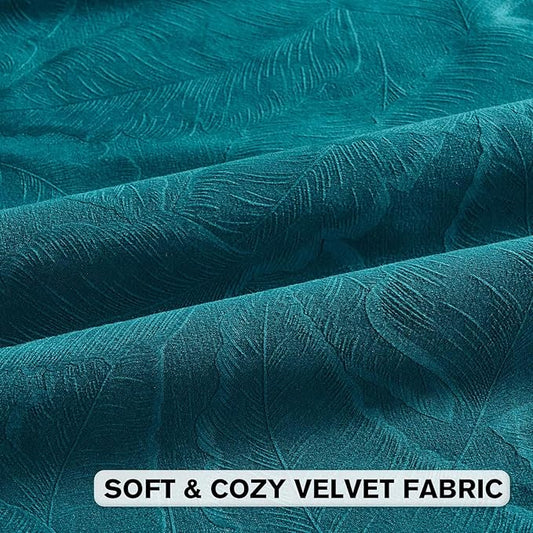 FUTEI Teal Velvet Throw Pillow Covers 12x20 Inch Set of 2,Soft Embossed Leaf-Relief Textured Lumbar Pillow Cases,Natural Home Decor for Couch Living Room