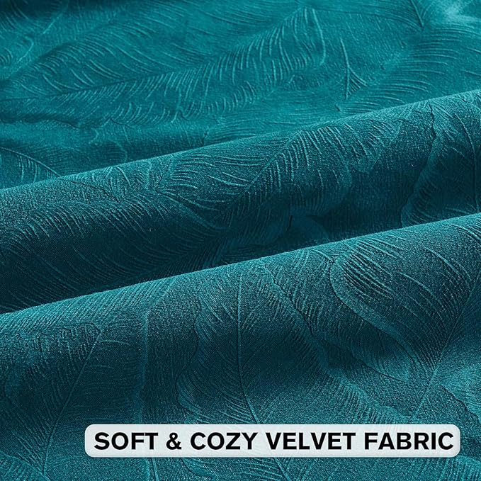 FUTEI Teal Velvet Throw Pillow Covers 20x20 Inch Set of 2,Soft Embossed Leaf-Relief Textured Cushion Cases,Natural Home Decor for Couch Living Room