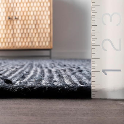 nuLOOM 8 Round Rigo Jute Hand Woven Area Rug, Navy, Solid Farmhouse Design, Natural Fiber, For Bedroom, Living Room, Dining Room, Hallway, Office, Kitchen, Entryway