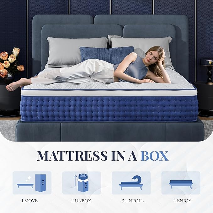 Twin XL Mattress, 10 Inch Twin XL Size Hybrid in a Box, Medium Feel Foam and Individual Pocket Springs, Fiberglass Free Bed, Extra Edge Support, Pressure Relief, CertiPUR-US, Blue