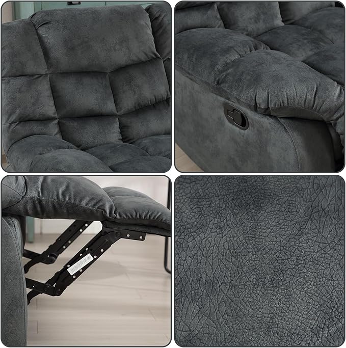 EBELLO Reclining Couch for Living Room, Extra Wide Modern Overstuffed 3 Seat Recliner Manual Sofa Breathable Fabric and Padded Cushion, Grey Green