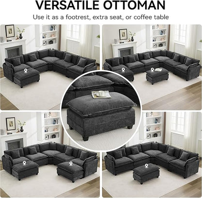 35‘’ Modern Chenille Cloud Sofa Ottoman,Rectangle Ottoman for Modular Sectional Sofa, Dark Grey