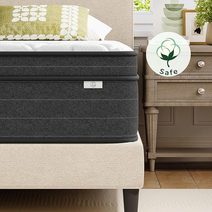 koorlian XL Twin Mattress 12 Inch - Cooling Hybrid Mattress in a Box for Back Pain Relief - Pocket Spring & Memory Foam | Fiberglass-Free, Medium Firm Feel, CertiPUR-US, 120 Nights Trial