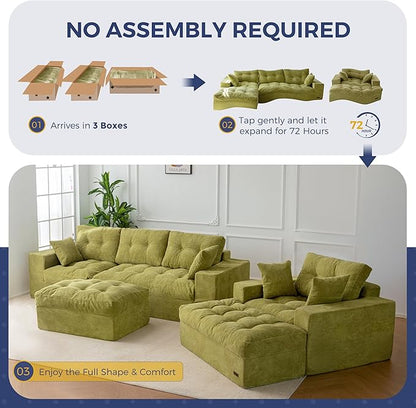 MAXYOYO Sectional Sofa Couch and Chaise Lounge, L Shaped Modern Cloud Couch with Ottoman, Comfy Sofa with Layered Cushion, Tufted Upholstered Sleeper Chair for Living Room, No Assembly Required
