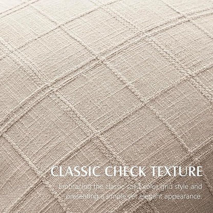 Foindtower Set of 2 Decorative Linen Check Throw Pillow Covers Neutral Farmhouse Vintage Cushion Covers Modern Boho Home Decor for Sofa Chair Couch Bedroom Living Room,26×26 Inch,Natural Linen