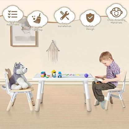 Adjustable Kids Table Chairs Set – Graffiti Desktop, Multi-Activity Height-Adjustable Toddler Study Desk for Ages 3-8 – Ideal for Home, Classroom, Daycare (B-Brown, 2 Chairs-31.5" L x 23.6" W)