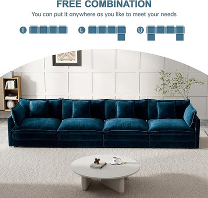 Modular Sectional Sofa, 146.5 Inch I-Shaped Cloud Sofa with Deep Seat Chenille Sofa with Cushions, Four Seater Sectional Sofa for Living Room Apartment,Blue